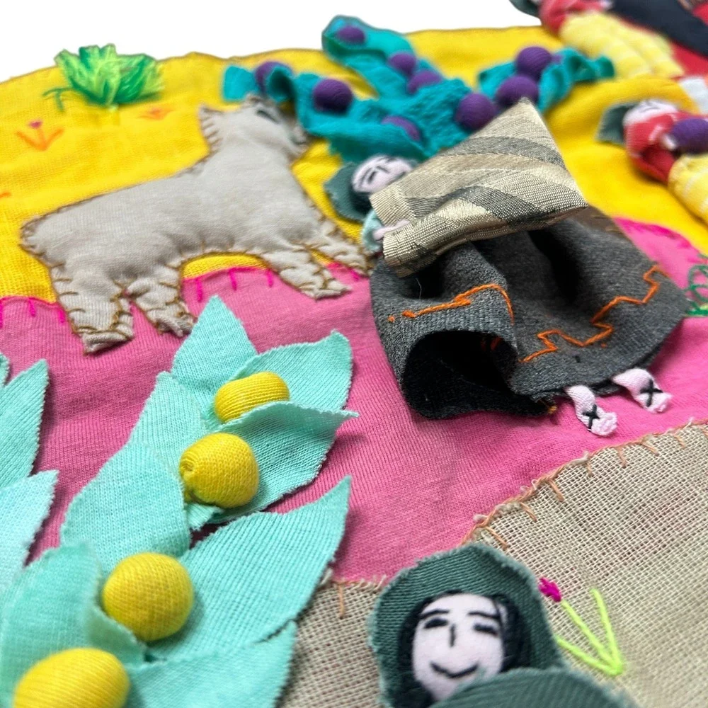 Handmade Peruvian Arpillera Folk‎ Art Wall Hanging Large Multi-Color Boho Decor